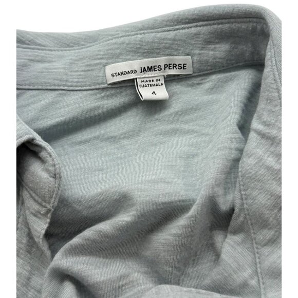 James Perse Contrast Panel Shirt Top Roll Tab 3/4 Sleeve Blue Gray Size 4 / XL - Picture 6 of 7